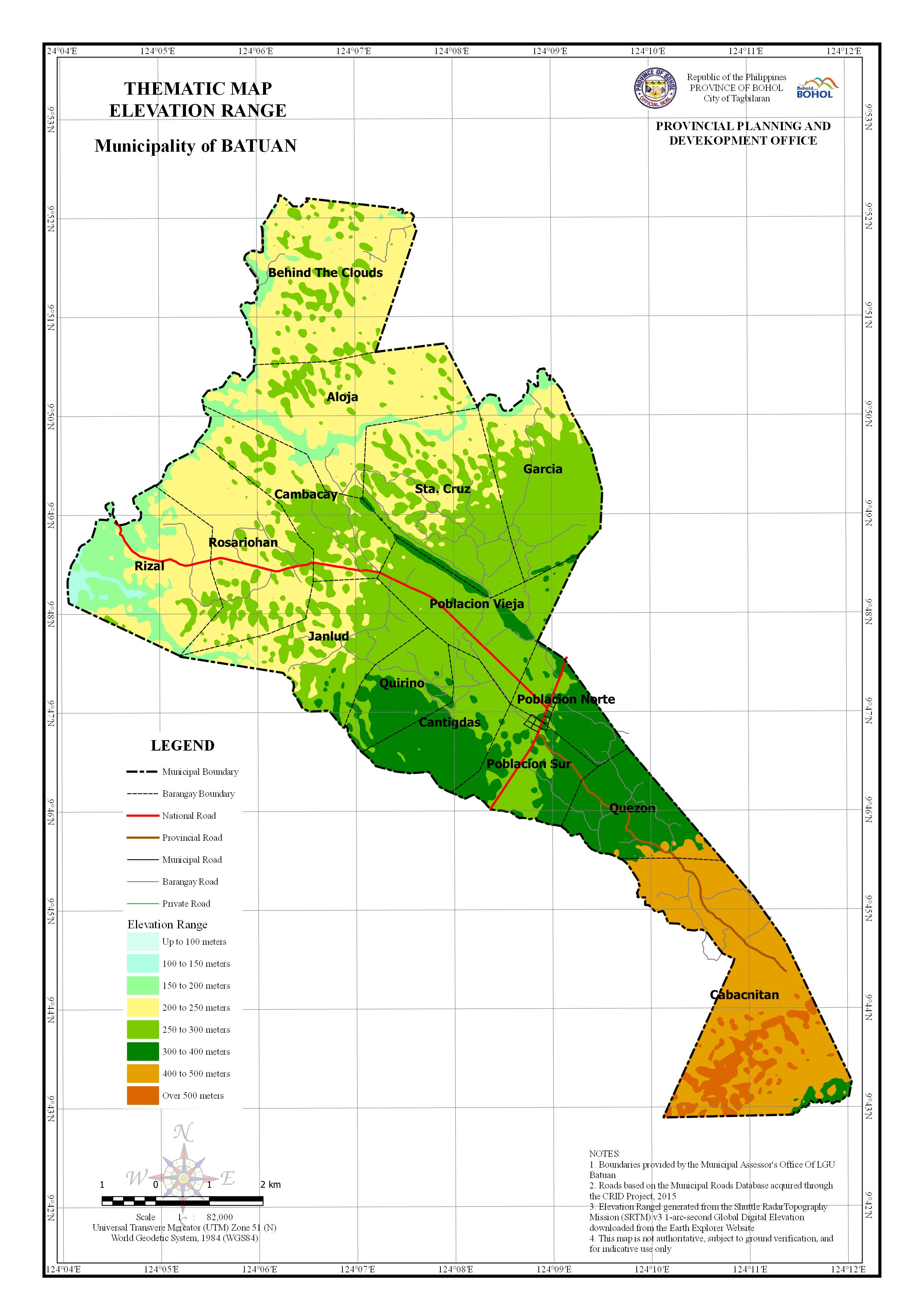 Elevation Range of the Municipality of Batuan